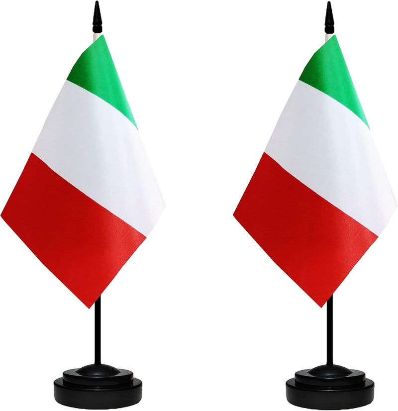 tibijoy Italy Italian Deluxe Desk Flag Set Small Mini Miniature Italy Italian Table Desktop Flags With Solid Pole, Black Base and Spear Top(2 Pack) - Image 1